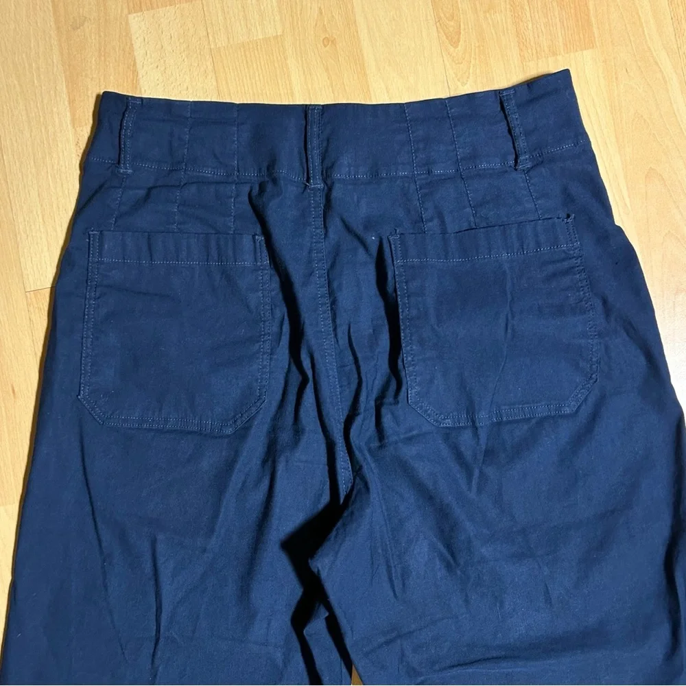 Anthropologie Maeve Colette The Magic Fabric Crop Wide Leg Pant Navy Blue 32 - Picture 11 of 13